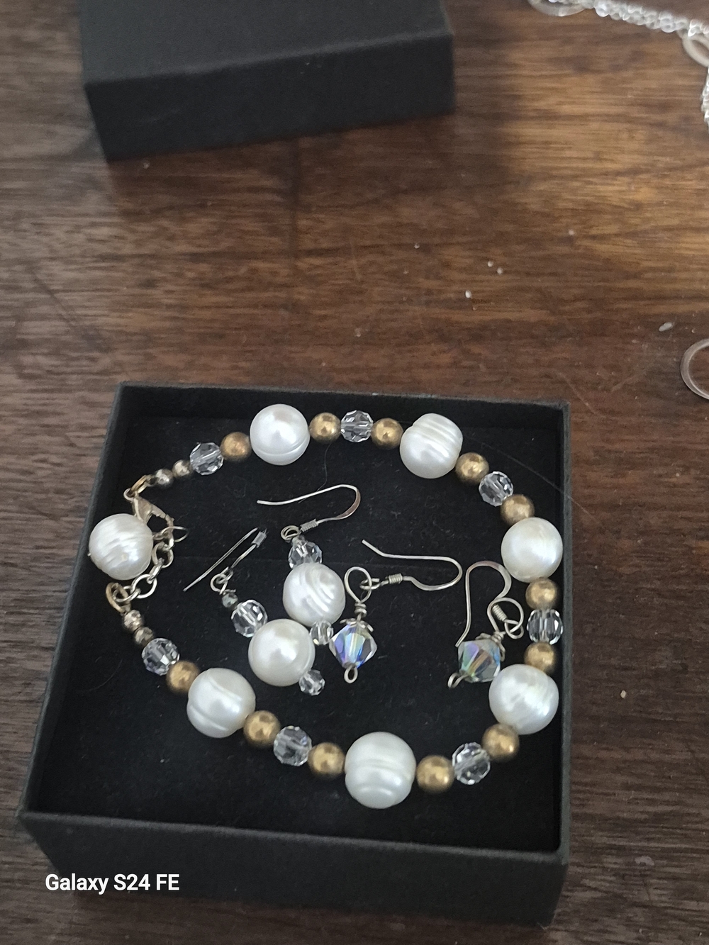 belk Pearl-Look and Gold Bead Bracelet with Crystal Accents